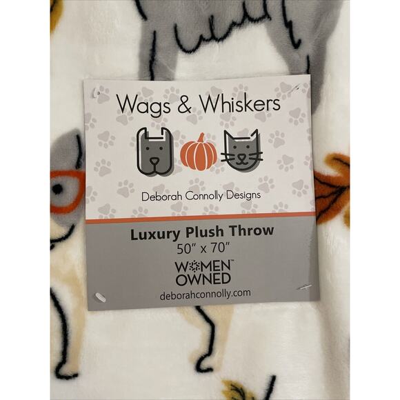 DOGS FALL In SWEATERS GLASSES LEAVES 50x70 Plush Throw Blanket Large Dog Print - Picture 2 of 10